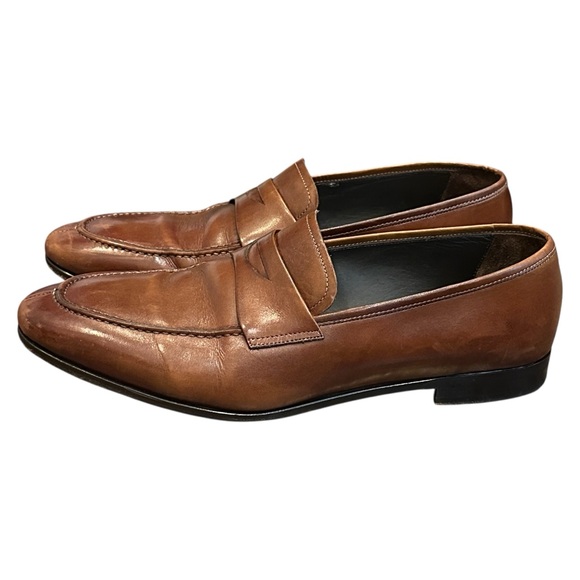 Mezlan Calfskin Leather Penny Loafer Dress Shoes in Cognac Brown Men’s 12M